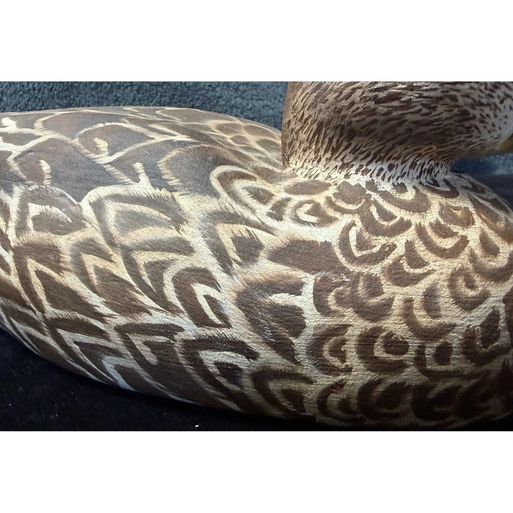 Signed 2003 Hand Painted Wooden Duck Decoy Decorative Folk Art Brown